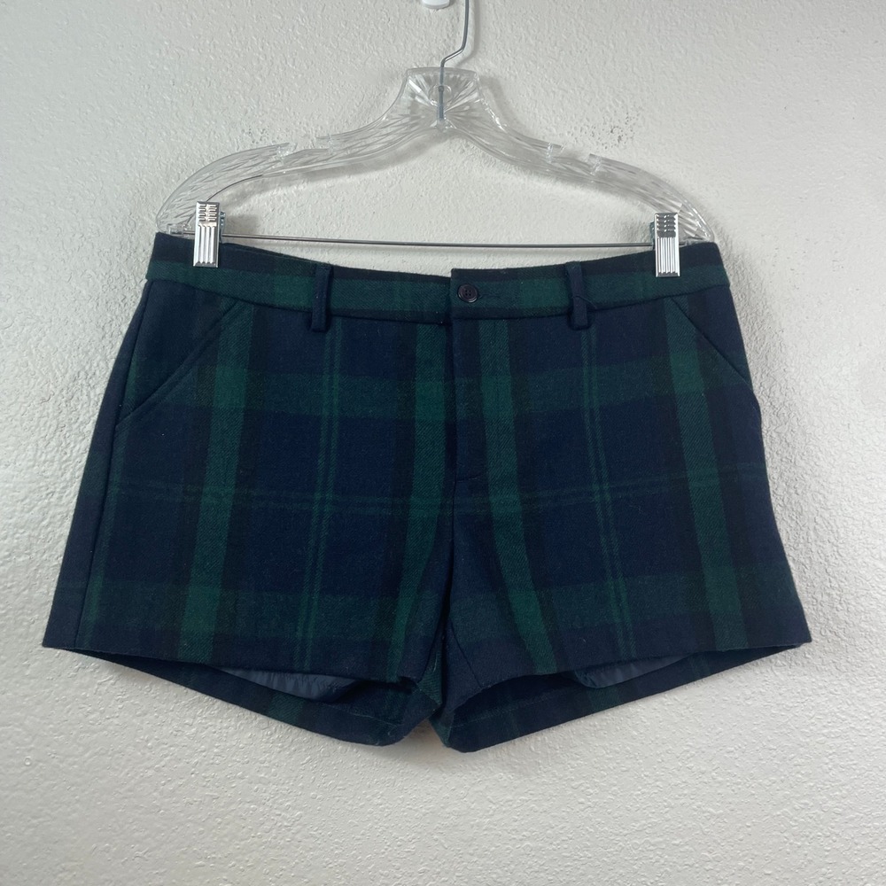 Gap‎ Factory Blackwatch Plaid Wool Blend Tailored Shorts Navy Green Womens 8